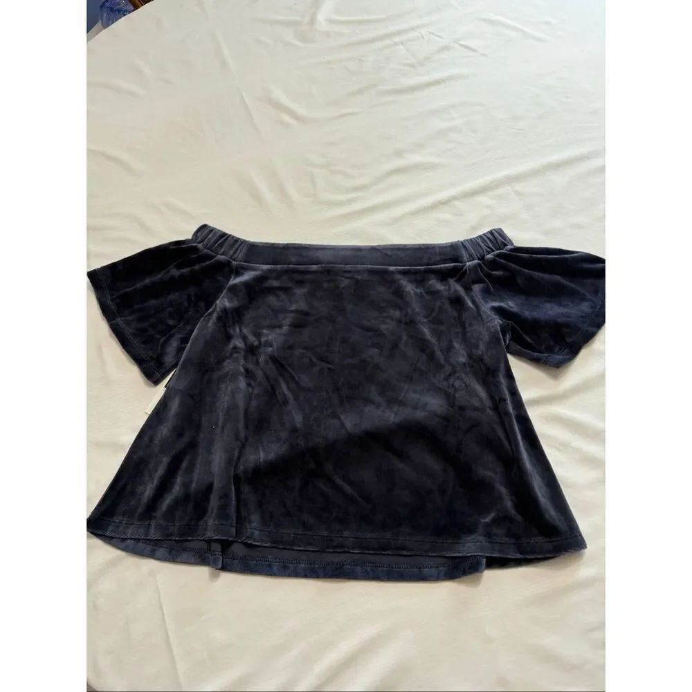 Juicy Couture Black Label Regal Navy Blue Velour Off The Shoulder Top Sz Medium